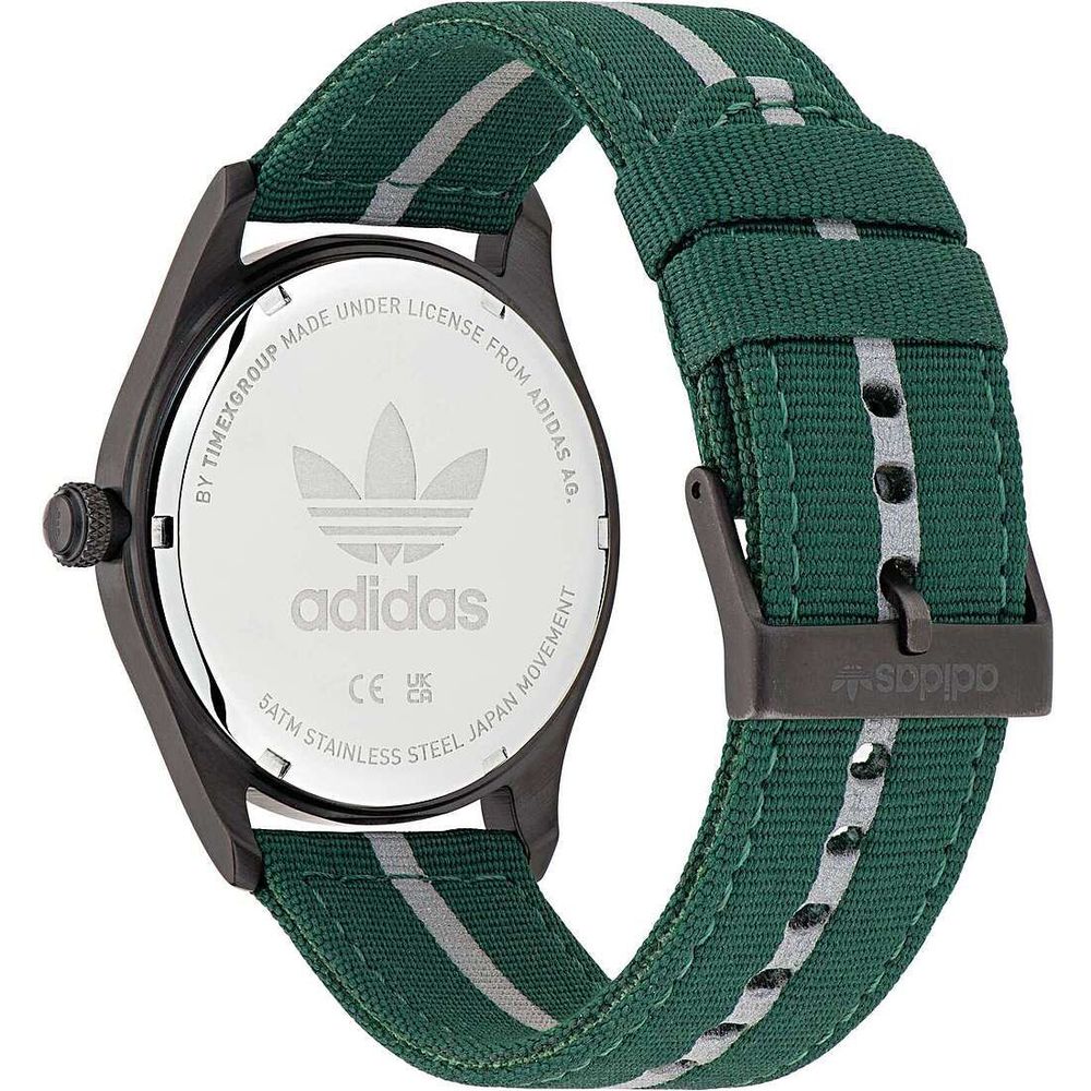 Adidas Quartz Analog Grey Stainless Steel Watch with Beige Dial and Green Fabric Strap