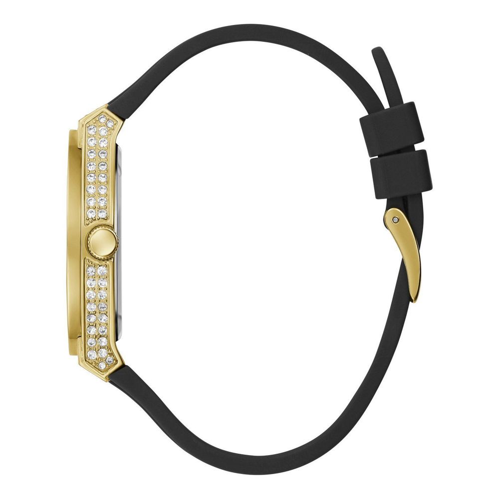 Guess Quartz Gold Stainless Steel Watch with Black Silicone Strap
