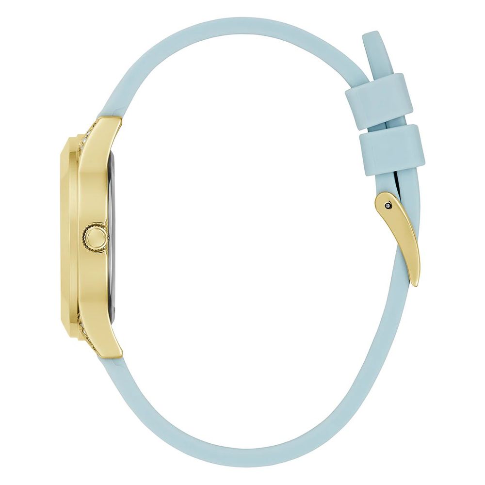 Guess Quartz Analog Gold Stainless Steel Watch with Multicolored Dial and Blue Silicone Strap