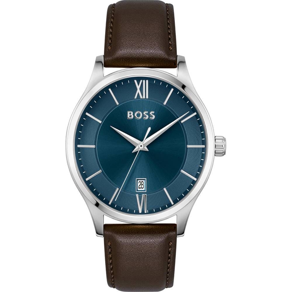 Hugo Boss Grey Stainless-Steel Quartz Watch with Blue Dial
