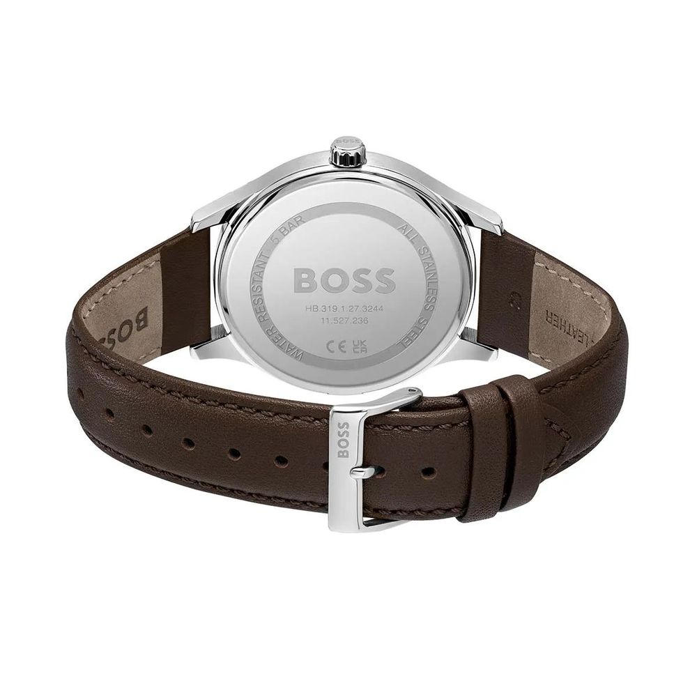 Hugo Boss Grey Stainless-Steel Quartz Watch with Blue Dial