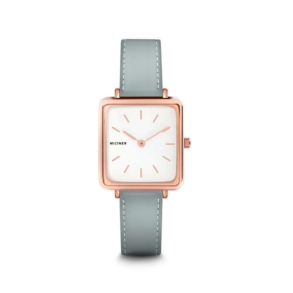 Millner Pink Stainless-Steel Quartz Watch – Blue Leather Strap & White Dial