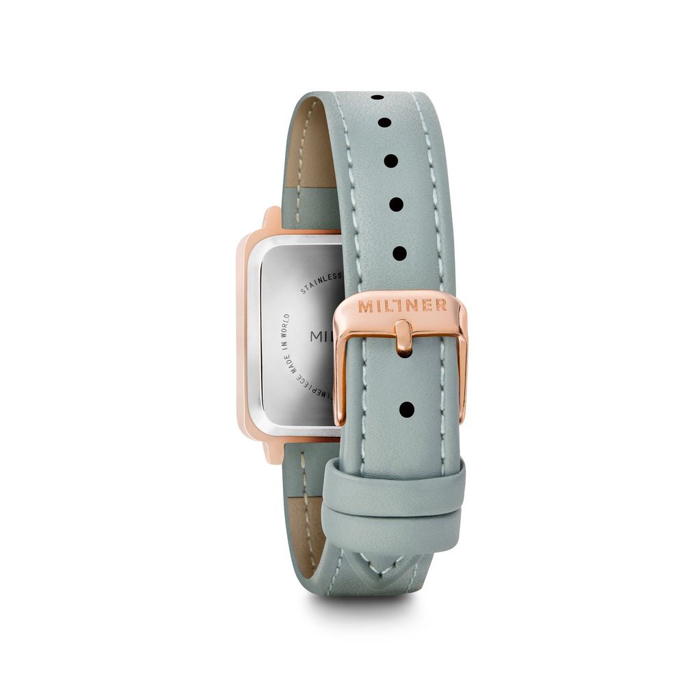 Millner Pink Stainless-Steel Quartz Watch – Blue Leather Strap & White Dial